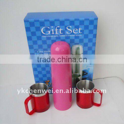 350ml stainless steel vacuum flask & 1plastic mug gift set