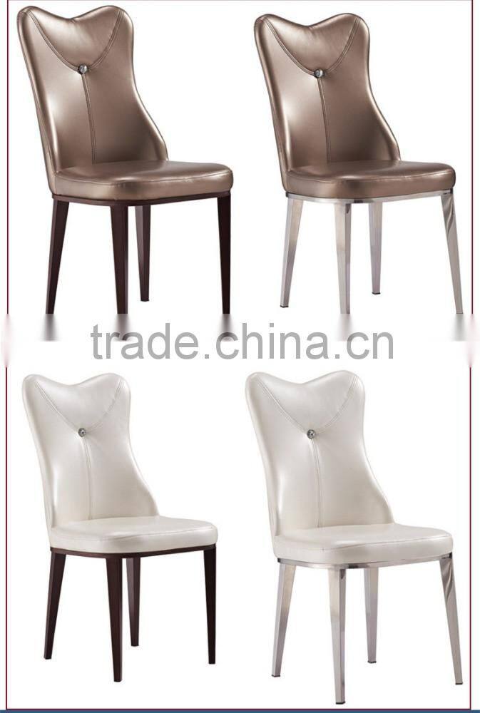 Concaved headrest dinning chair with white glossy PU covering and iron legs