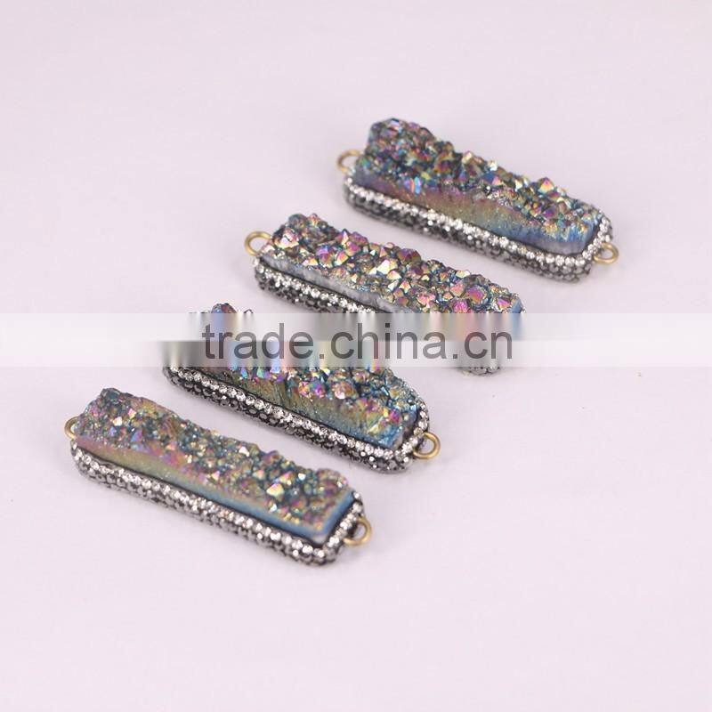 Shiny Natural Agate Titanium Druzy Connector Beads, Rectangle Bar Pave Crystal Druzy Beads For Jewelry Making