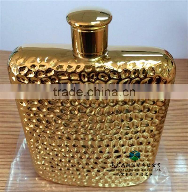 304 Stainless Steel Hip Flask Water Bottle 6oz Pattern Christmas Gold-plated Cup And Saucer