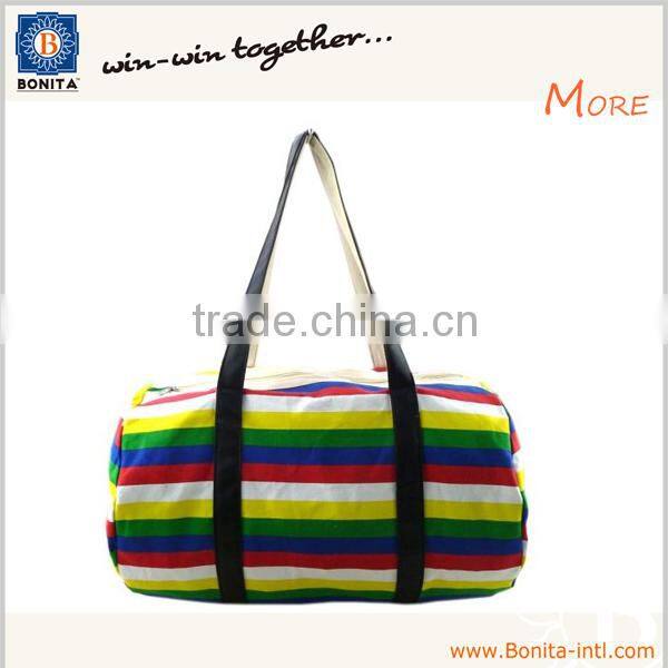 2014 most fashion women canvas material rainbow stripe travel bag