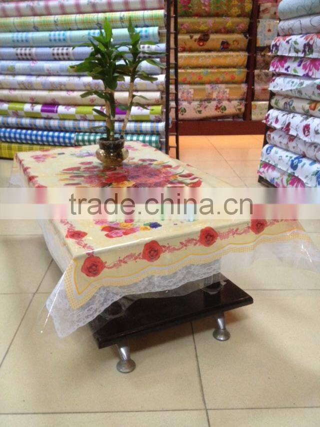 Newest transparent printed flowers all-in-one vinyl table cloth piece/roll