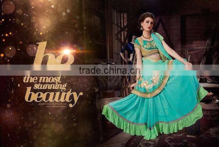 Sea Green Georgette On Net Lehenga Saree