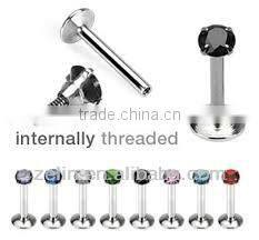 2014 wholesale cheap gold plating gem fashion lip labret rings body piercing jewelry