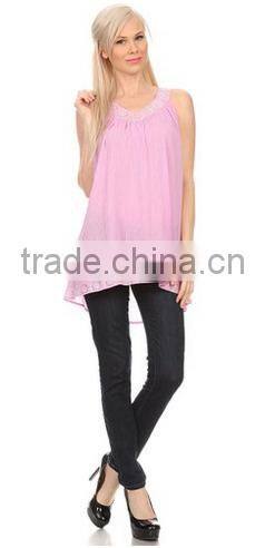 Sequin Embroidered Relaxed Fit Sleeveless V-Neck Top