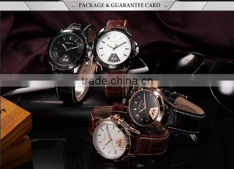 Date Rose Gold Case Analog Leather Strap Male Quartz Clock Men Business Watch