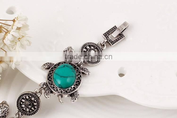 Animal bracelet necklace earring set alloy 4pcs turquoise tortoise jewelry sets