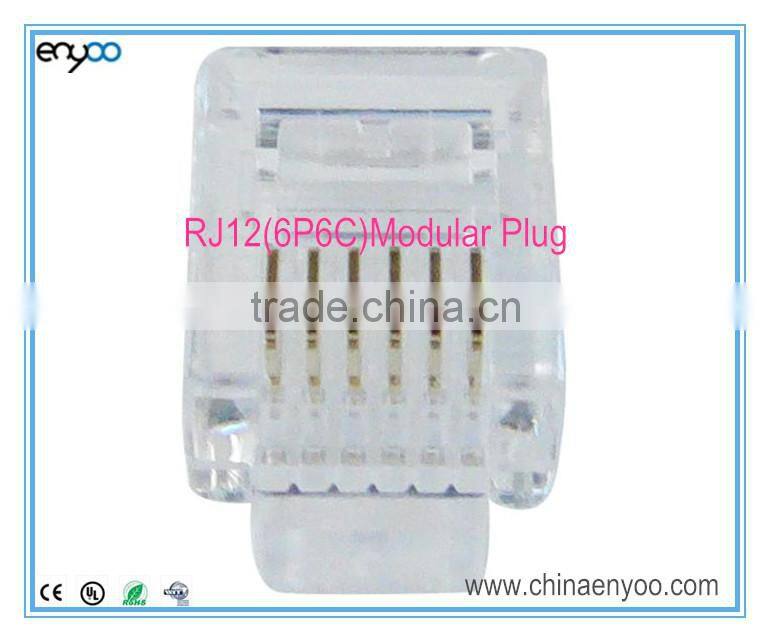 Modular Plugs, RJ12 Plug, 6 Position, 6 Conductor, For Round Solid or Stranded Wire