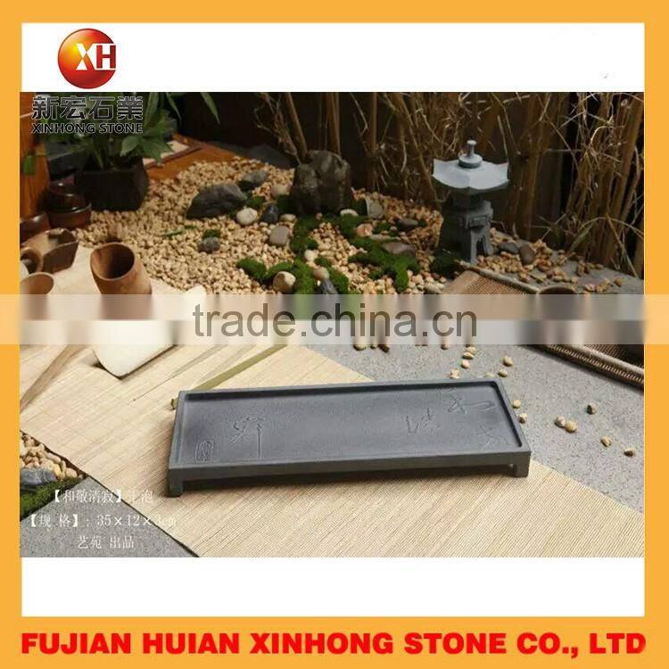wholesale!hollow out drainage black granite stone tea tray with high quality