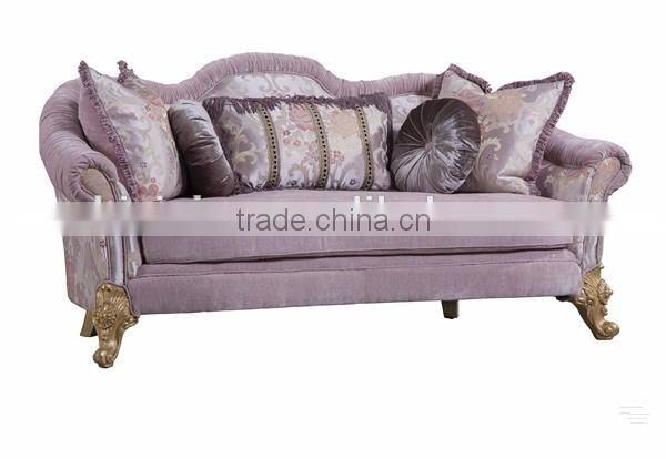 Romantic purple Button Tufted Sofa, Elegant Wood Carved Living Room Furniture Set, British Style Retro Sofa Set