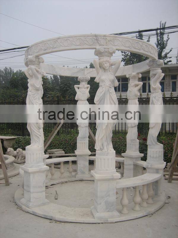 Cheap White Marble Gazobo with Iron Roof for Sale