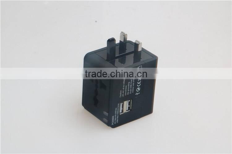Factory High Quality Universal Travel Adapter with double USB Charger World Travel Adapter USB Travel Adapter of 1000MA