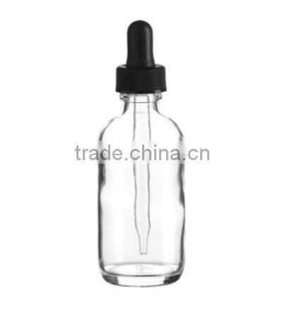 1 oz Clear Glass Round Bottle With Black Glass Dropper