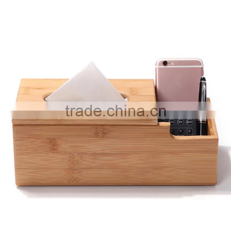 Custom bamboo wood tissue box pen holder,integrated decorative box