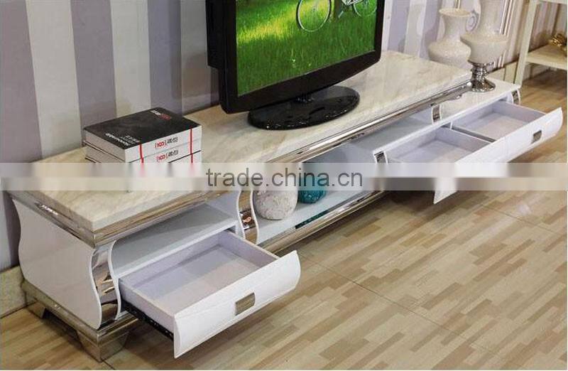 hot selling royal luxury high gloss stainless steel TV stand/cabinet design E1073