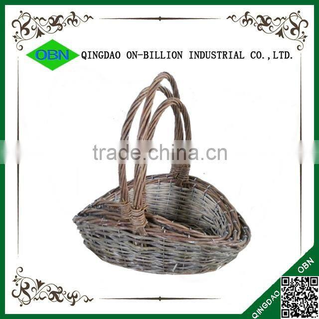 High handle wicker woven artificial flower basket gift