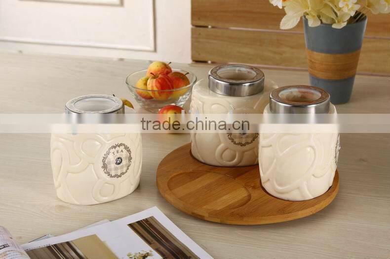 ceramic canister set with tray