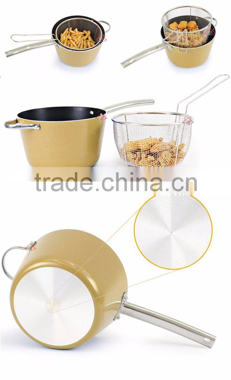 NBRSC Home Nonstick covered Deep Fryer Aluminum Fry Pot and Basket with stainless steel Handle