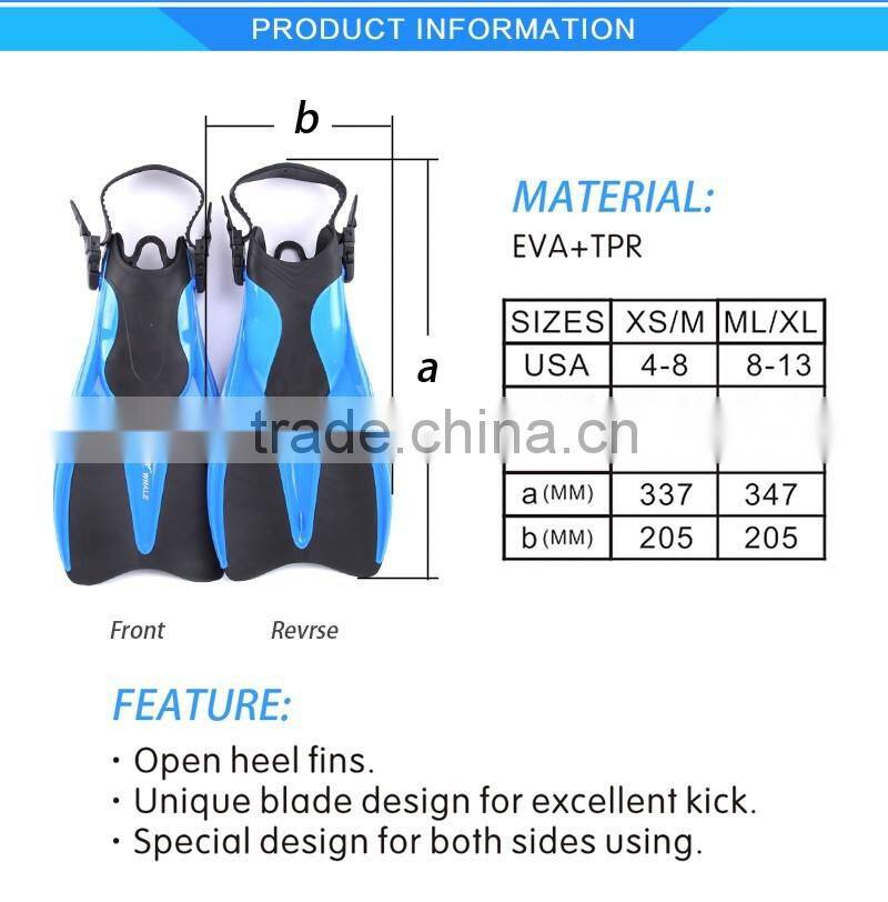 2017 New Open Heel Diving Fins For Short Distance Diving