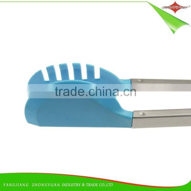 ZY-H3013 12"stainless steel Salad serving tongs Nylon Kitchen tongs with semicircle blade