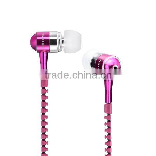 High Quality Metal Zipper Earphone With Mic