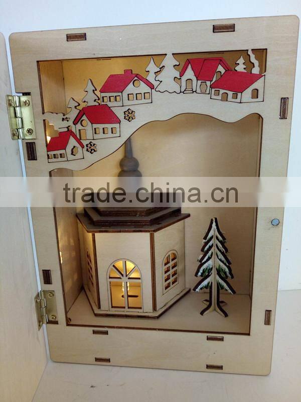 Christmas Laser Wooden Engraving Book LED Box Gift