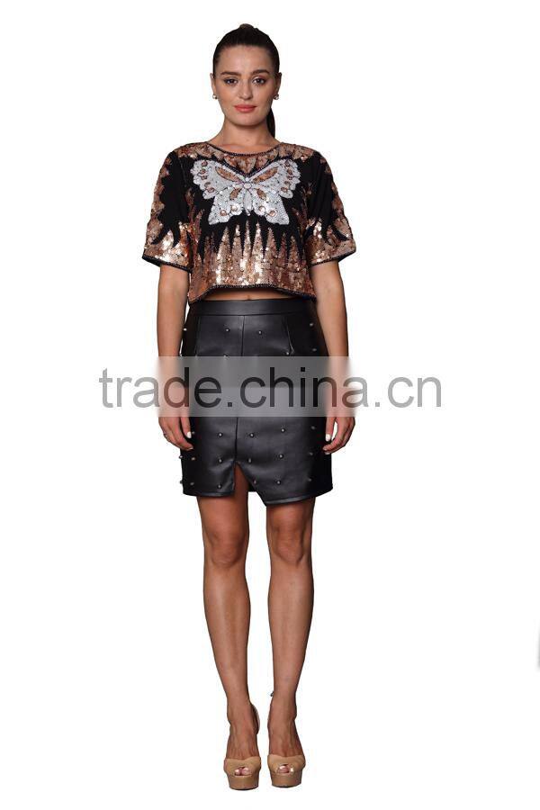 2015 New Design Fashion Women Sequin Tops for Summer