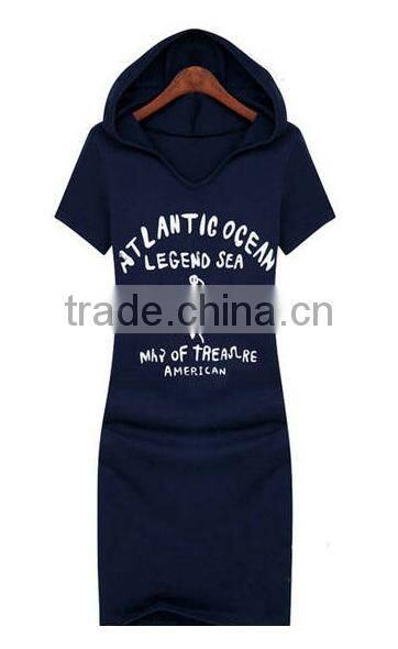 Custom silk screen printing logo cotton french terry slim fit short sleeve sweat hoodie dress for women