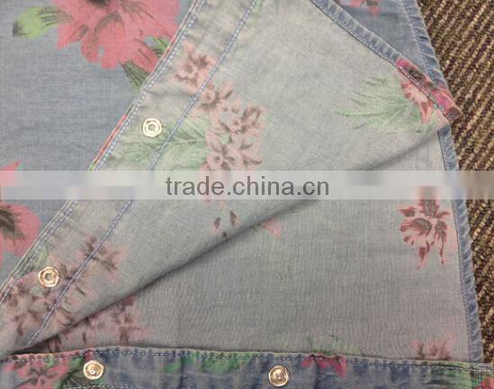 MENS DENIM PRINTED SHORT SLEEVE SHIRT WITH ENZYME WASHED Nd02