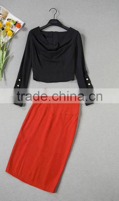 Wholesale women dress new arrival crop top high waisted skirt 2 piece set women sexy runway top and skirt set long sleeves
