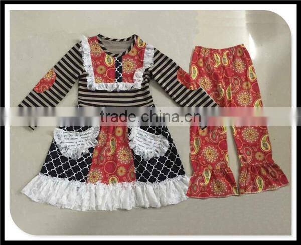 2016 High quqlity green and white stripe kids 100% cotton pajamas children's sleepwear clothing set wholesale