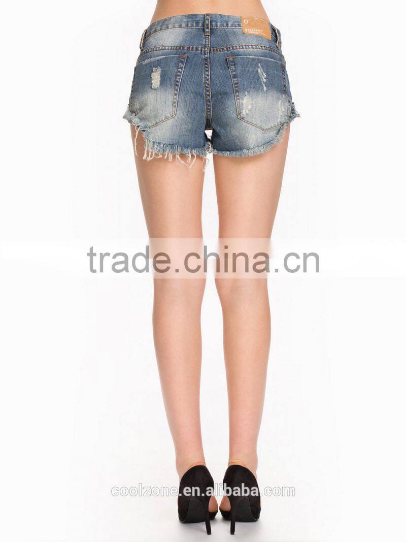 Latest classic stone washed denim shorts sexy women shorts with lace trim