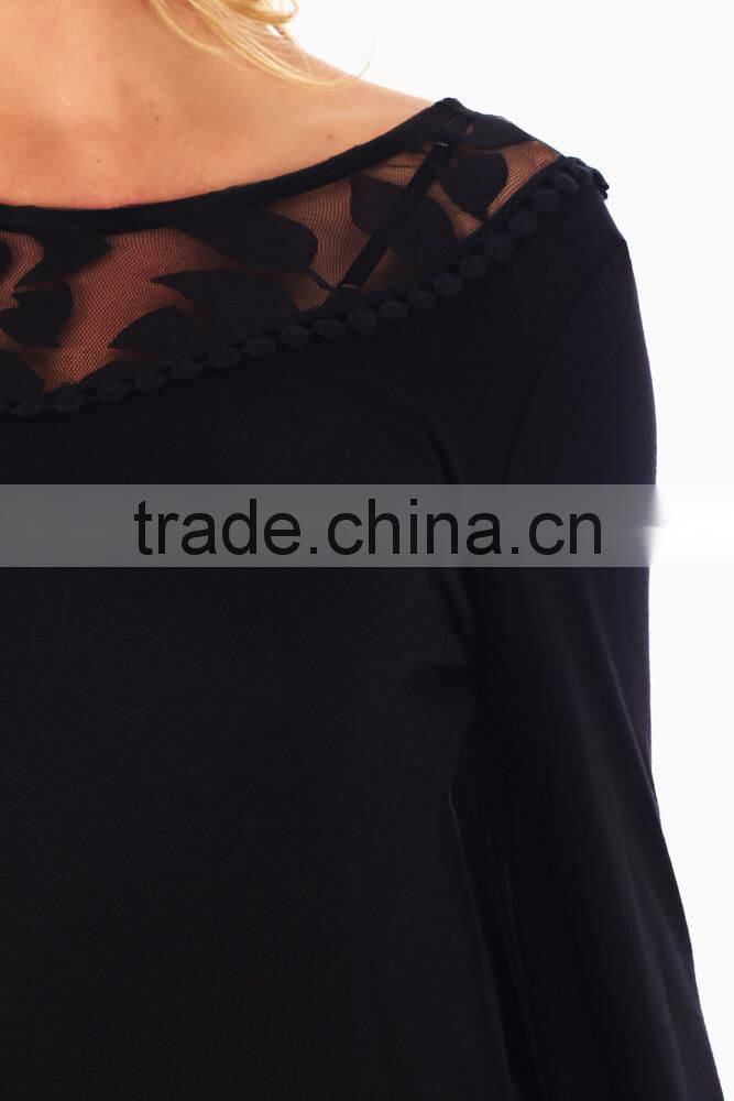 BLACK LEAF MESH NECKLINE MATERNITY TUNIC