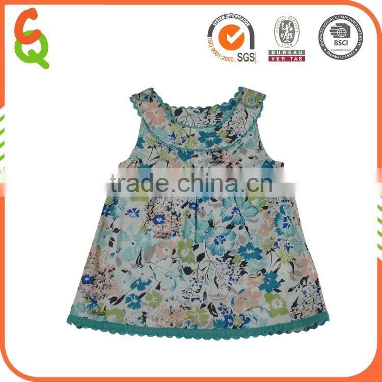 2016 summer latest design printed flower party dress for baby girls