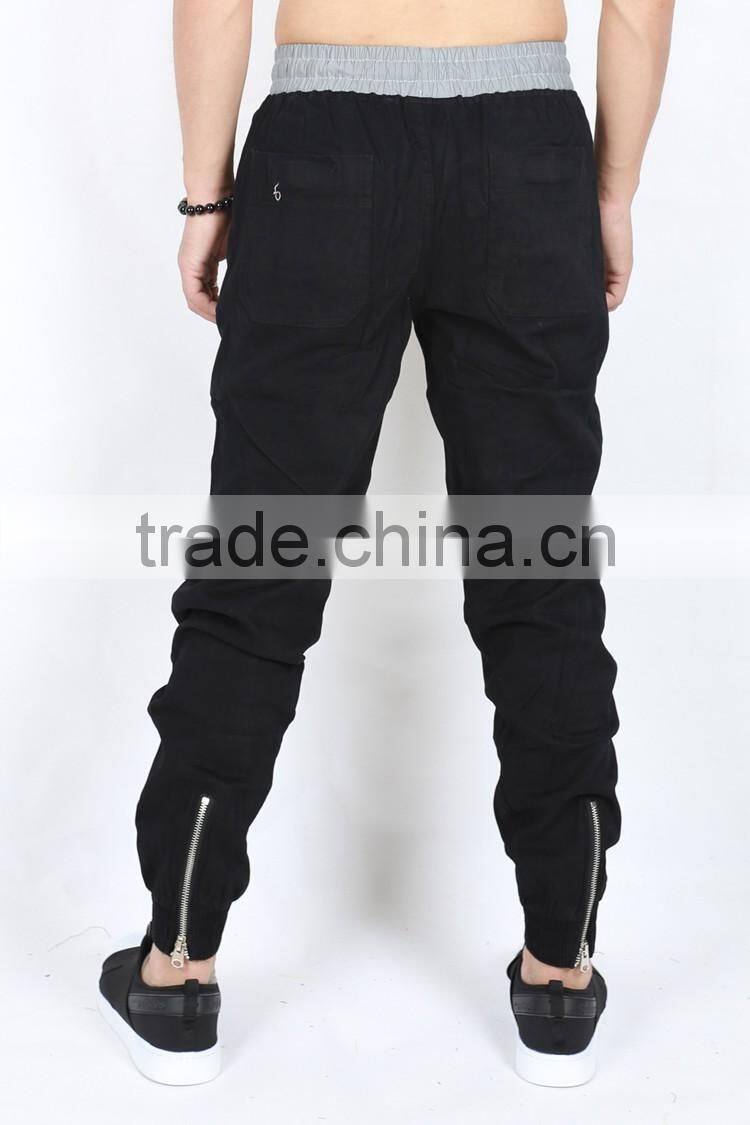 mens knee hole zipper pockement contrast color elastic waistband casual joggers pants