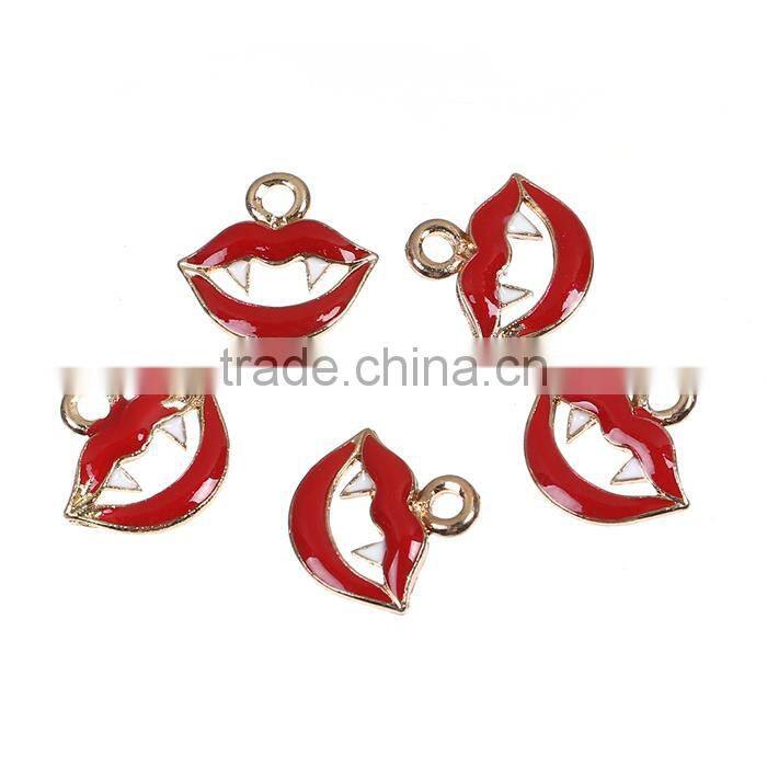 Zinc Based Alloy Halloween Charms Lip Gold Plated White & Red Enamel