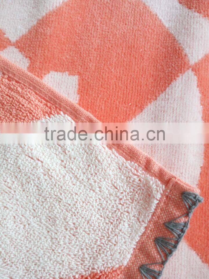 Satin board jacquard velour cotton custom design full red color luxury 80*160cm yarn dyed beach towel also for swimming pool