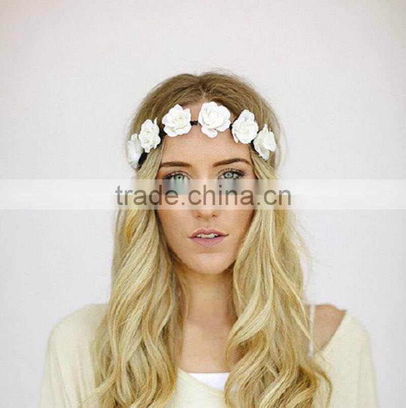 Creamy White Flower Rose Ribbon Half Crown Headband Princess Crown Headband Girls Crown Headband