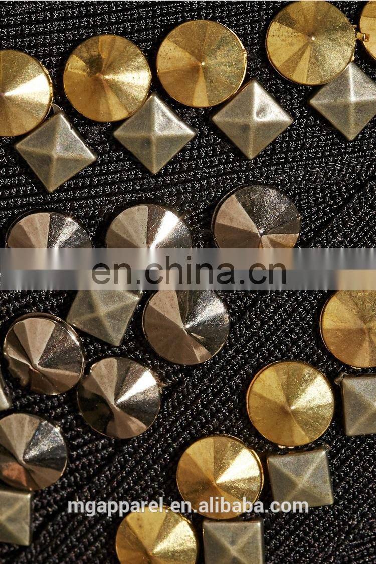 wholesale fashion women sexy bandage dress with flared skirt black stretch embellished cheap rayon bandage dress