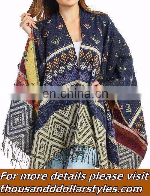 Indian Handmade Ladies Casual Ladies Sleeve Cloak Cape Coat Woolen Poncho Warm Shawl Sweater Outwear