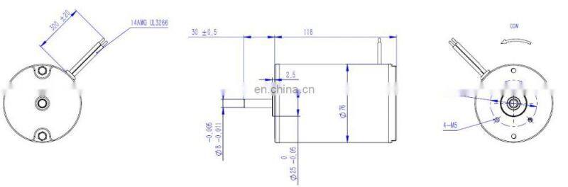 Dia.76mm 3'' High Speed Dc Brushed Motor rated 10000rpm 250w