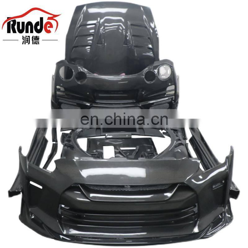 Runde Resin Half or Full Carbon Fiber For 2009-2021 Nissan GTR R35 Top Secret Style Body Kit Front Rear Bumper Lip Fender Hood