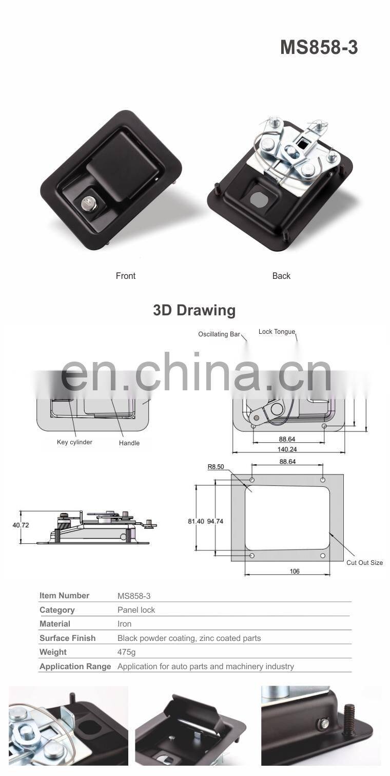 Factory price MS858 Silver Mirror-Polished 304 Stainless Steel T Bar vehicle Truck Handle Cabinet Toolbox Panel Paddle Locks