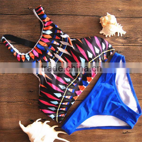 2016 New Sexy High Neck Bandage Swimwear Ladies Push Up Swimsuit Bikini Set