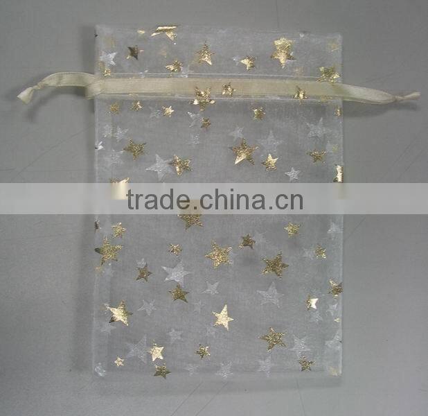 Red organza bag with drawsting and 1C printing for gift package