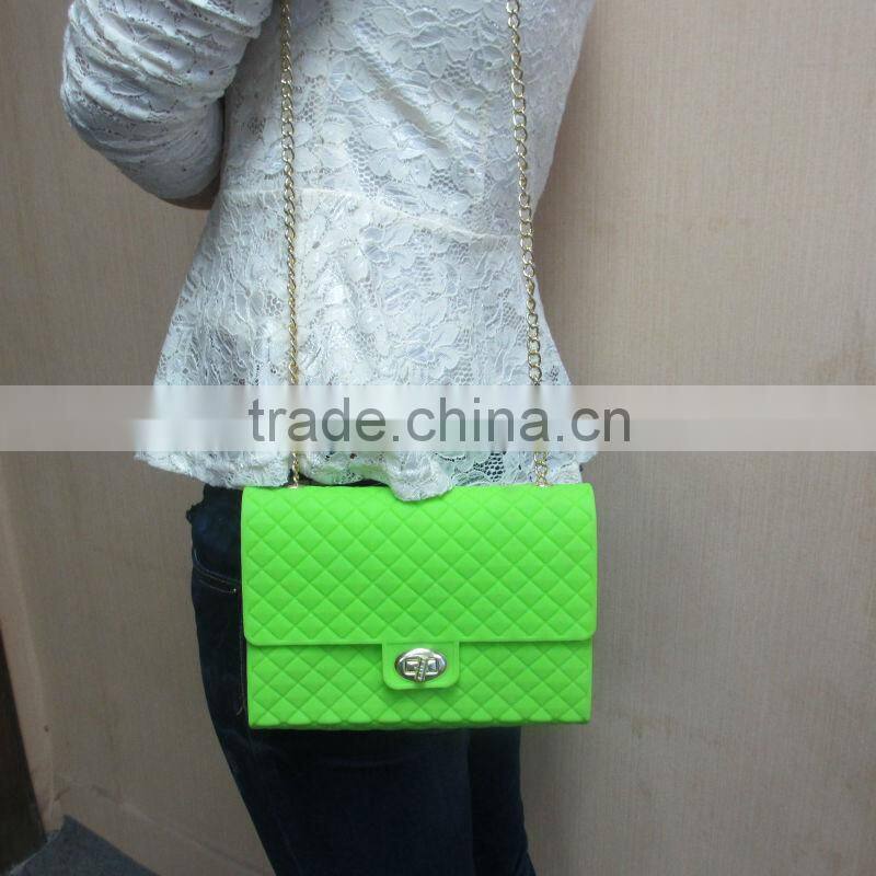 fashion pochi silicone girls purse bag with long chain strap design 2013