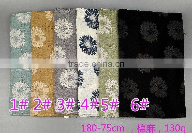 New Style Autumn Winter Sunflower Printed Cotton Linen Muslim Hijab Shawls And Scarves