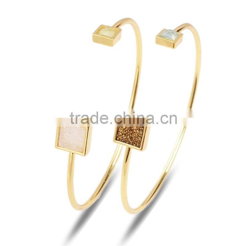 Endless jewelry customer design adate druzy chalcedony bezel bracelet bangle cuff