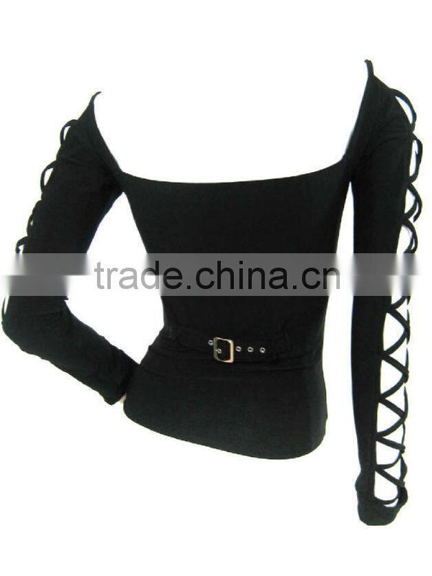 GOTHIC BLACK COTTON CORSET TOP WITH LONG SLEEVES