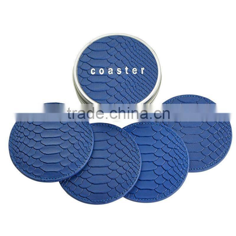 Excellent Fancy Round Alligator Pattern Leather PU Coaster Set